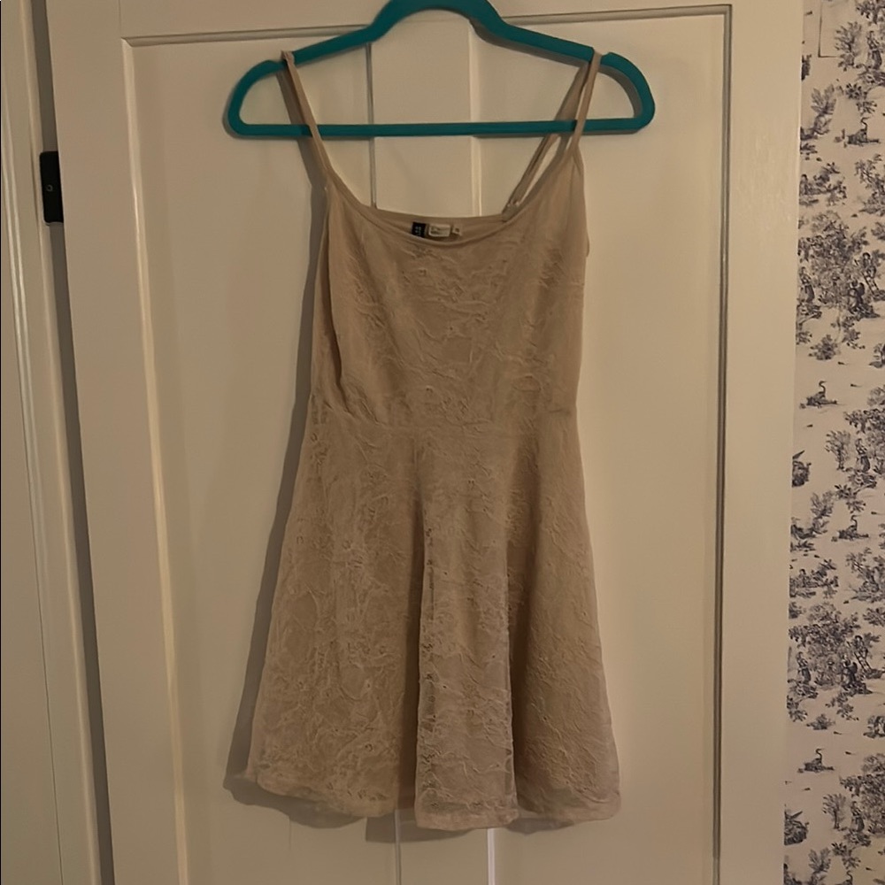 H&M Cream Spaghetti Strap Mini Stretchy Lace Sundress